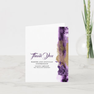 Dark Purple and Gold Glitter Wedding Thank You Card