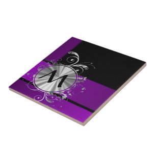Dark purple and monogram ceramic tile