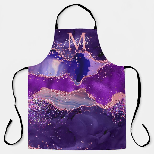 Dark Purple and Pink Glitter Sequins Agate Apron (Front)