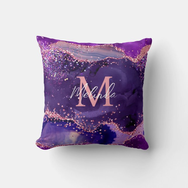 Dark Purple and Pink Glitter Sequins Agate Cushion (Front)
