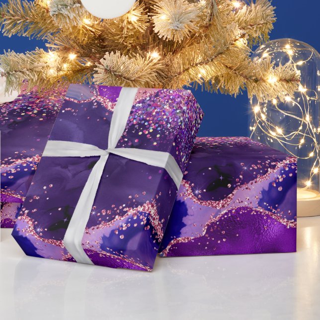 Dark Purple and Pink Glitter Sequins Agate Wrapping Paper (Holidays)