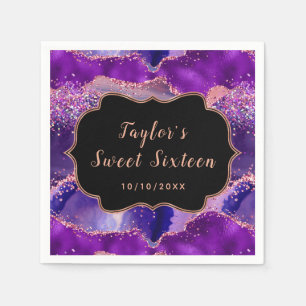 Dark Purple and Pink Sequins Agate Sweet Sixteen Napkin