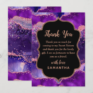 Dark Purple and Pink Sequins Agate Sweet Sixteen Thank You Card