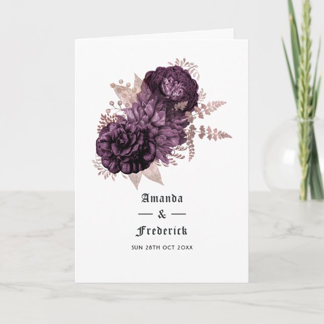 Dark Purple and Rose Gold Floral Wedding Program (Front)
