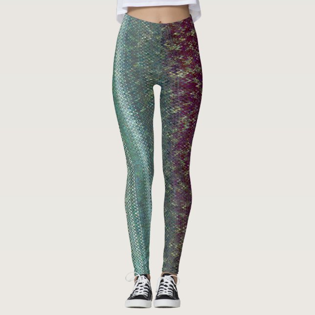 Dark Purple and Sea Green Embroidery Leggings (Front)