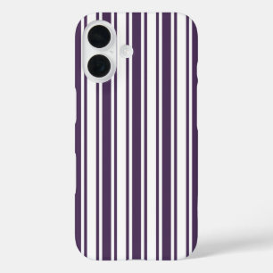 Dark purple and white candy stripes iPhone 16 case