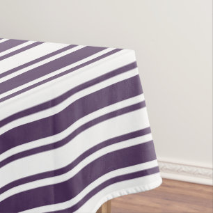 Dark purple and white candy stripes tablecloth