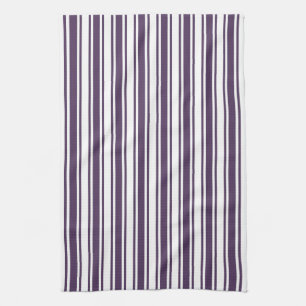 Dark purple and white candy stripes tea towel