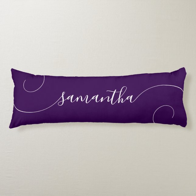 Dark Purple and White Curly Signature Name Body Cushion (Front)