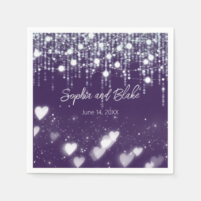 Dark Purple and White Hanging Lights Wedding Napkin (Front)