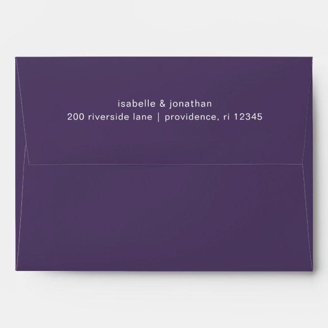 Dark Purple and White Return Address Wedding Envelope (Back (Top Flap))