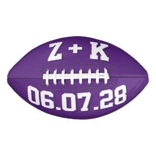 DARK PURPLE AND WHITE Wedding Initials and Date Football