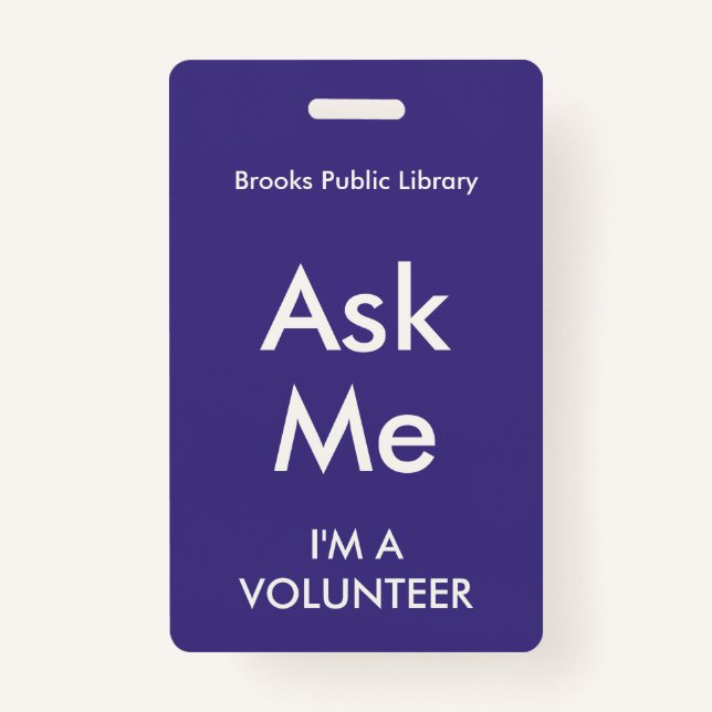 Dark Purple Ask Me Badge for Volunteers ID Badge (Front)