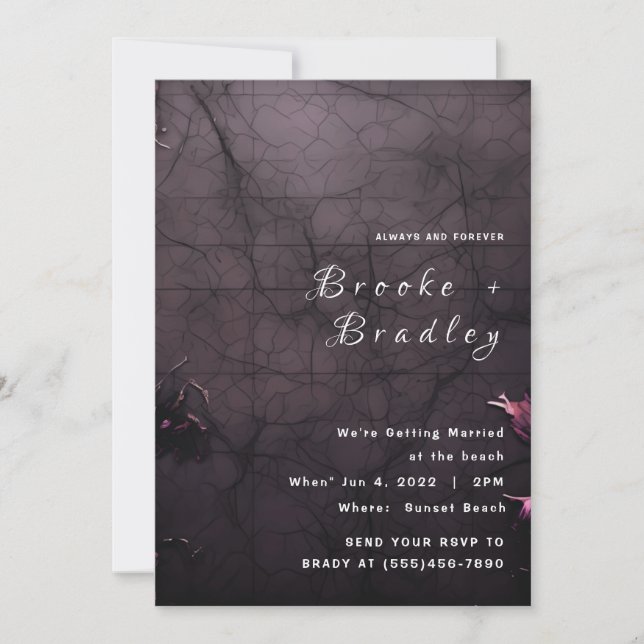 Dark Purple & Black Gothic Wedding Invitation (Front)