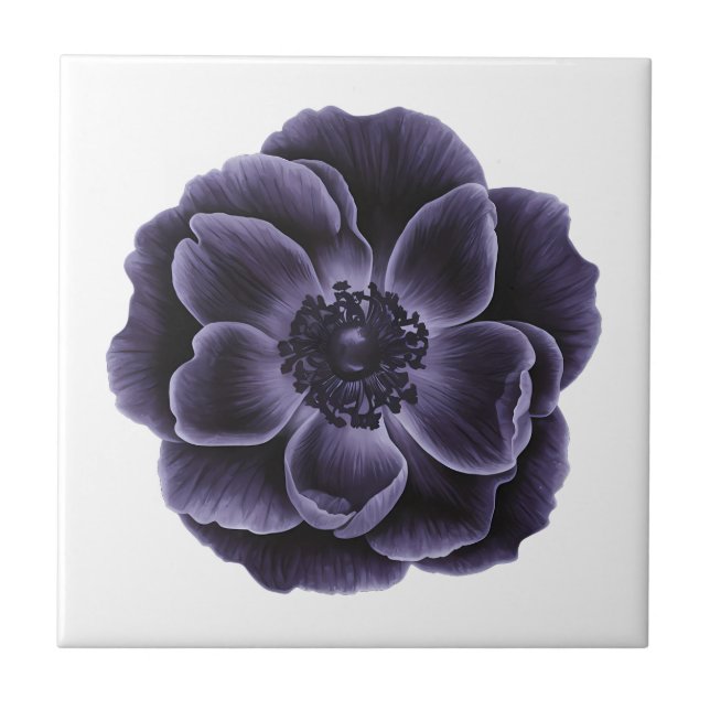 Dark Purple Bloom Botanical Art Design Ceramic Tile (Front)