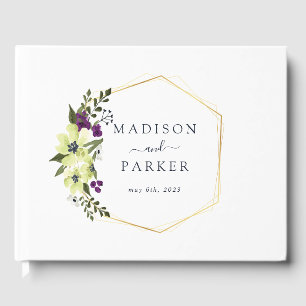 Dark Purple Blossoms Wedding Guest Book