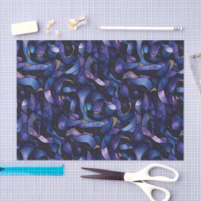 Dark Purple Blue Gold Swirl Watercolor Mosaic   Tissue Paper (Craft)