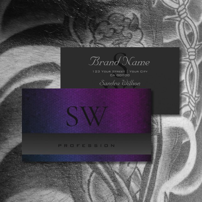 Dark Purple Blue Gradient Snake Pattern Monogram Business Card (Creator Uploaded)