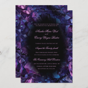 Dark Purple Boho Witch Crystals Black Wedding Invitation
