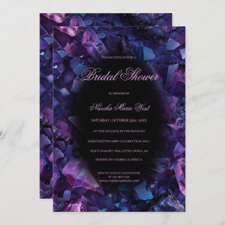 Dark Purple Boho Witch Crystals Bridal Shower Invitation