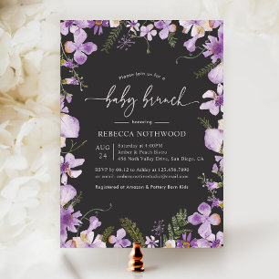 Dark Purple Botanical Garden Baby Brunch Invitation