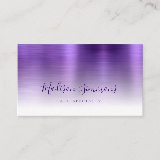 Dark Purple Brushed Metal Monogram Stylish Script Business Card (Front)