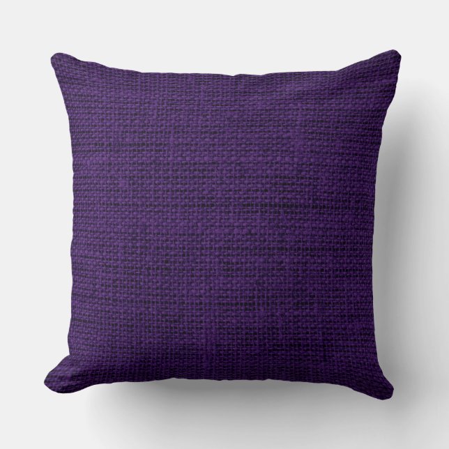 Dark Purple Burlap Linen Rustic Jute Cushion (Front)