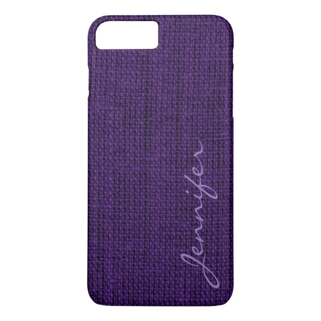 Dark Purple Burlap Rustic Linen Monogram Case-Mate iPhone Case (Back)