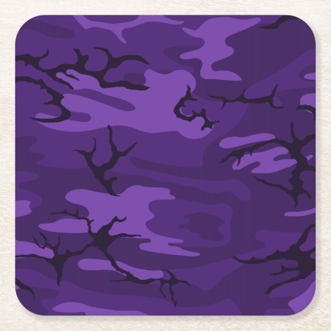 Dark Purple Camo Square Paper Coaster (Front)
