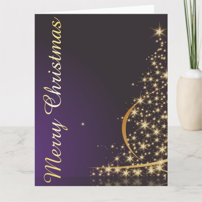 Dark purple Christmas motive with golden Christmas Card (Front)