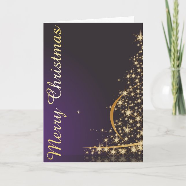 Dark purple Christmas motive with golden Christmas Card (Front)