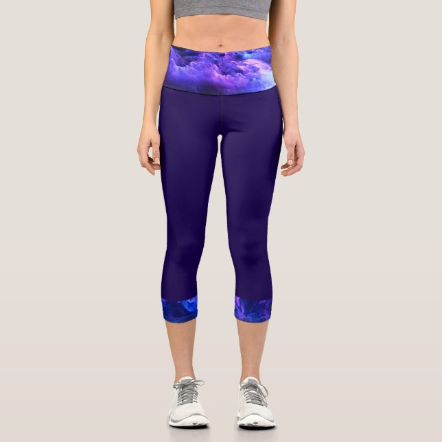 Dark Purple Clouds Pattern Capri Leggings (Front)