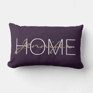 Dark purple colour home monogram lumbar cushion