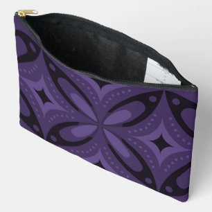 Dark Purple Coloured Retro Pattern Accessory Pouch