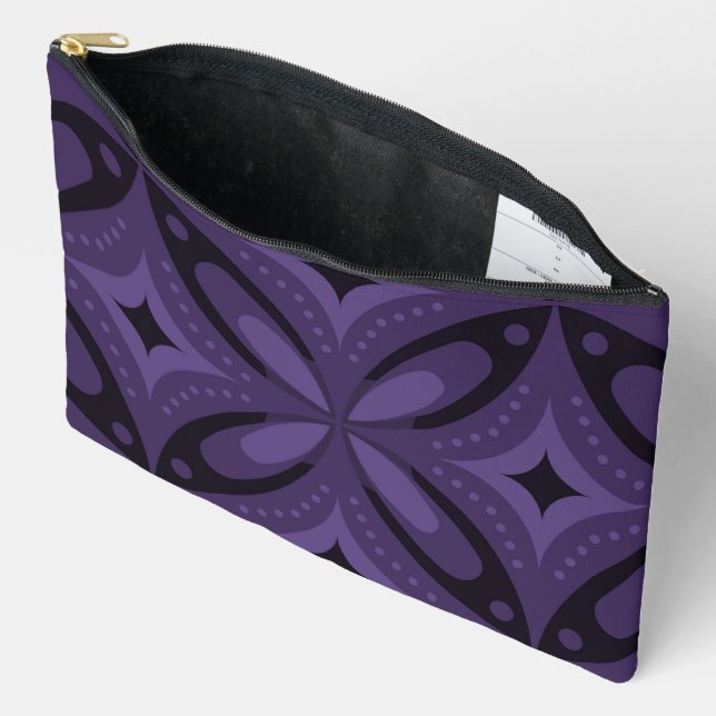 Dark Purple Coloured Retro Pattern Accessory Pouch (Open)