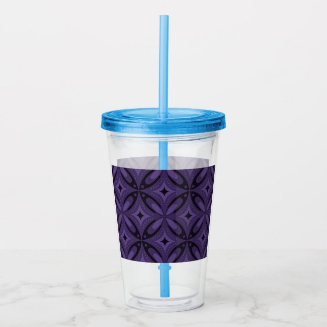 Dark Purple Coloured Retro Pattern Acrylic Tumbler (Front)
