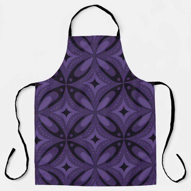 Dark Purple Coloured Retro Pattern Apron (Front)
