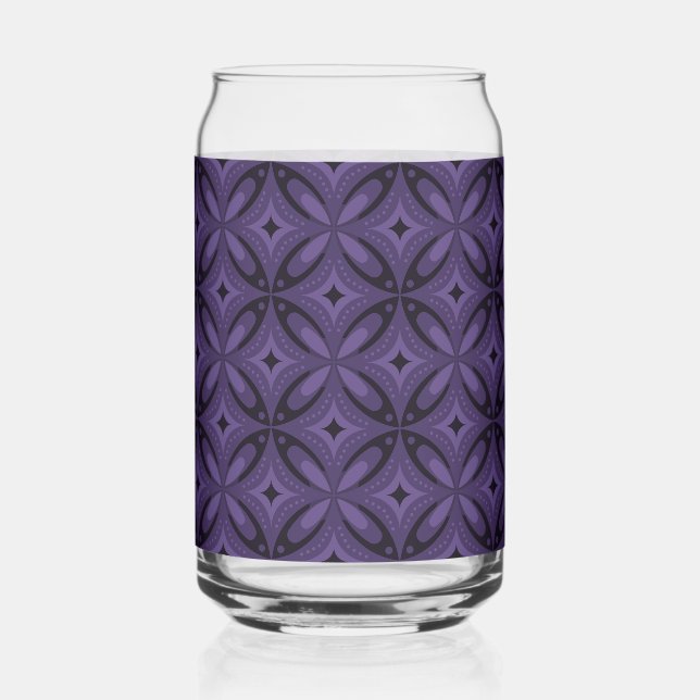 Dark Purple Coloured Retro Pattern Can Glass (Front)