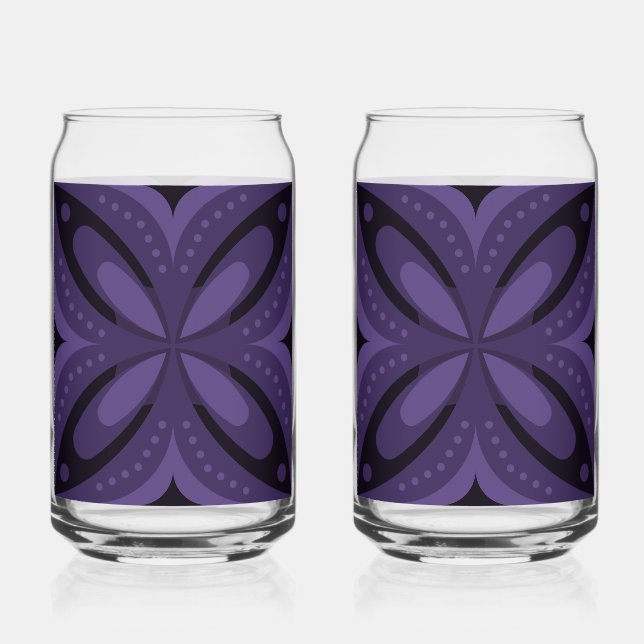 Dark Purple Coloured Retro Pattern Can Glass (Front)