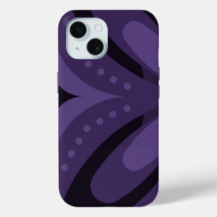 Dark Purple Coloured Retro Pattern iPhone 15 Case