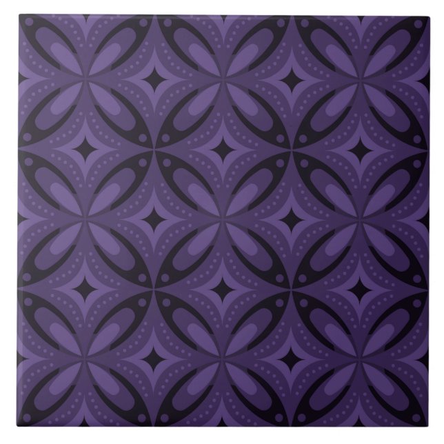 Dark Purple Coloured Retro Pattern Ceramic Tile (Front)