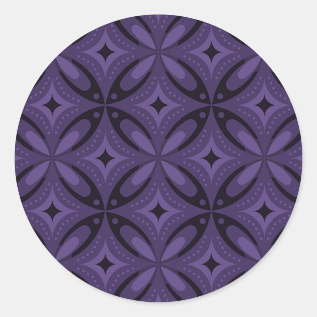 Dark Purple Coloured Retro Pattern Classic Round Sticker (Front)