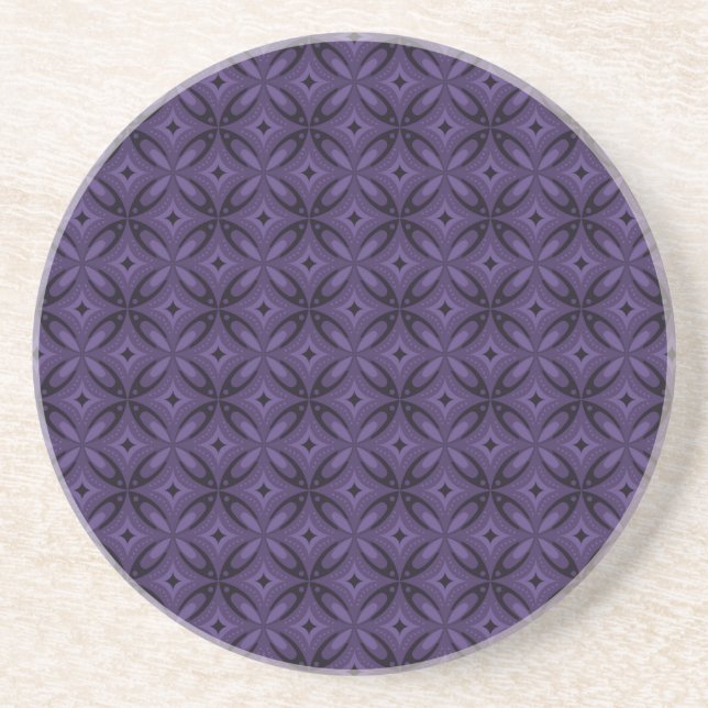 Dark Purple Coloured Retro Pattern Coaster (Front)