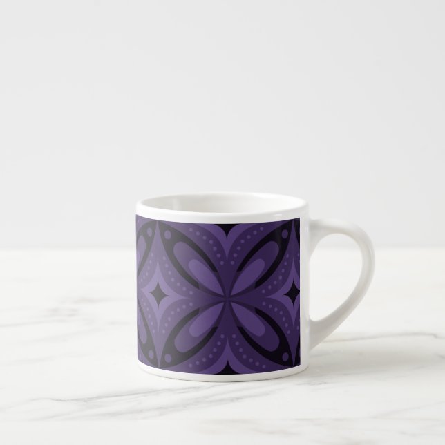 Dark Purple Coloured Retro Pattern Espresso Cup (Right)
