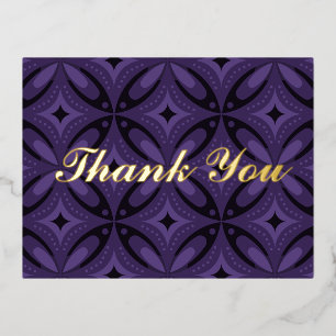 Dark Purple Coloured Retro Pattern Foil Holiday Postcard