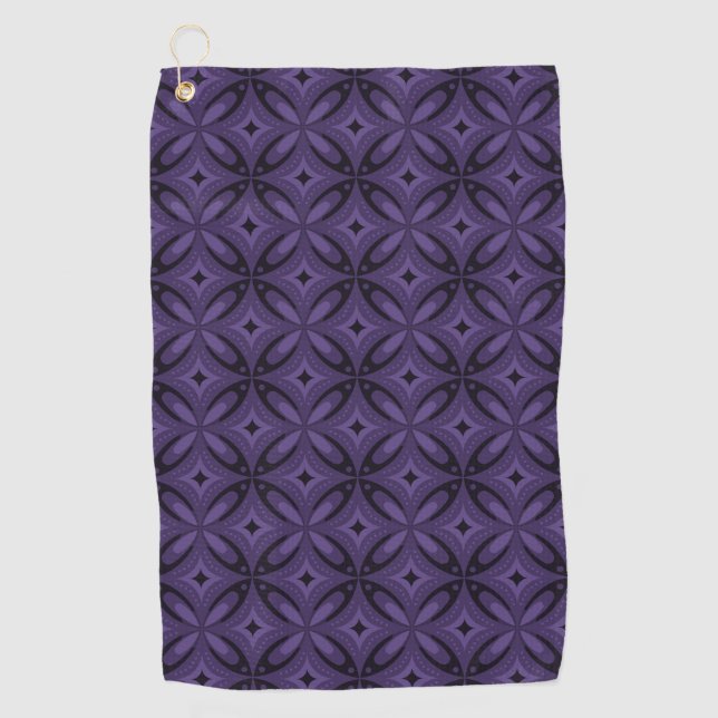 Dark Purple Coloured Retro Pattern Golf Towel (Front)