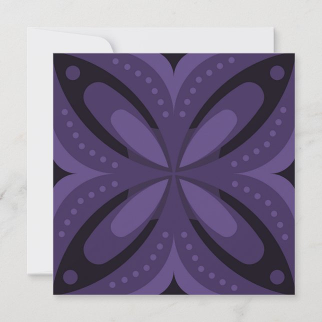 Dark Purple Coloured Retro Pattern Holiday Card (Front)
