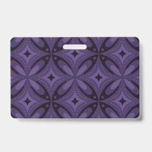 Dark Purple Coloured Retro Pattern ID Badge