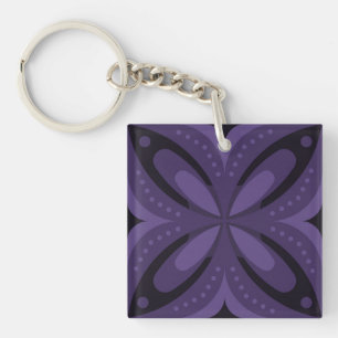 Dark Purple Coloured Retro Pattern Key Ring