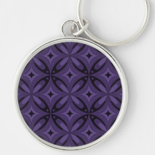 Dark Purple Coloured Retro Pattern Key Ring